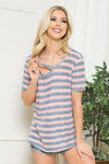 Red, White and Blue, Stars and Stripes Short Sleeve Top with Asymmetrical Neck  Ivy and Pearl Boutique