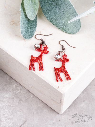 Reindeer on copper white and red hook earrings Ivy and Pearl Boutique