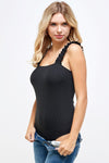 Rib flutter strap square neck bodysuit  Ivy and Pearl Boutique Black S