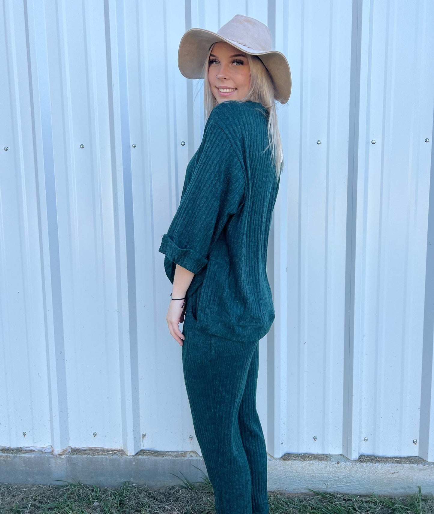 Ribbed knit jogger with elastic waistband and pockets Ivy and Pearl Boutique