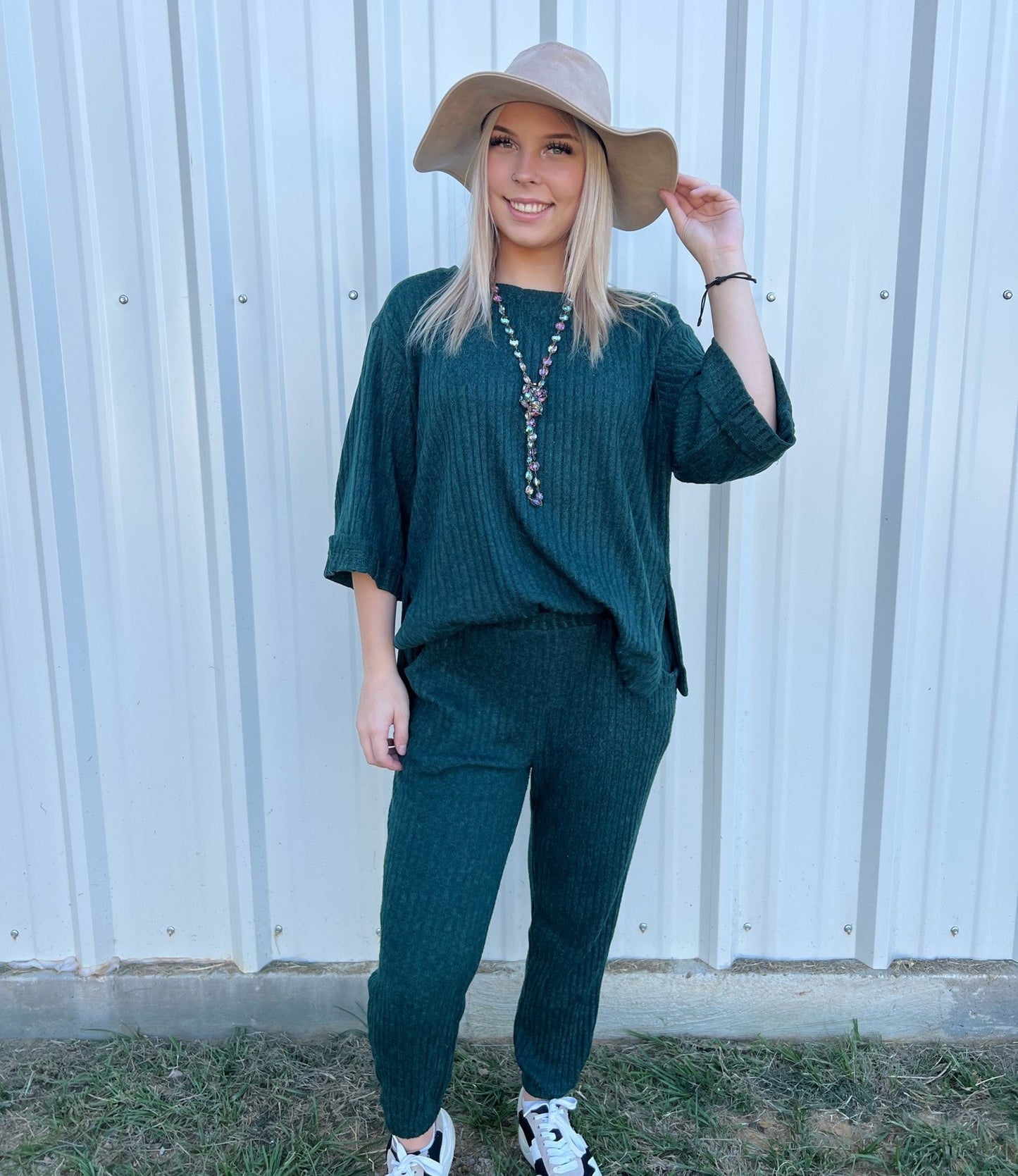 Ribbed knit jogger with elastic waistband and pockets Ivy and Pearl Boutique
