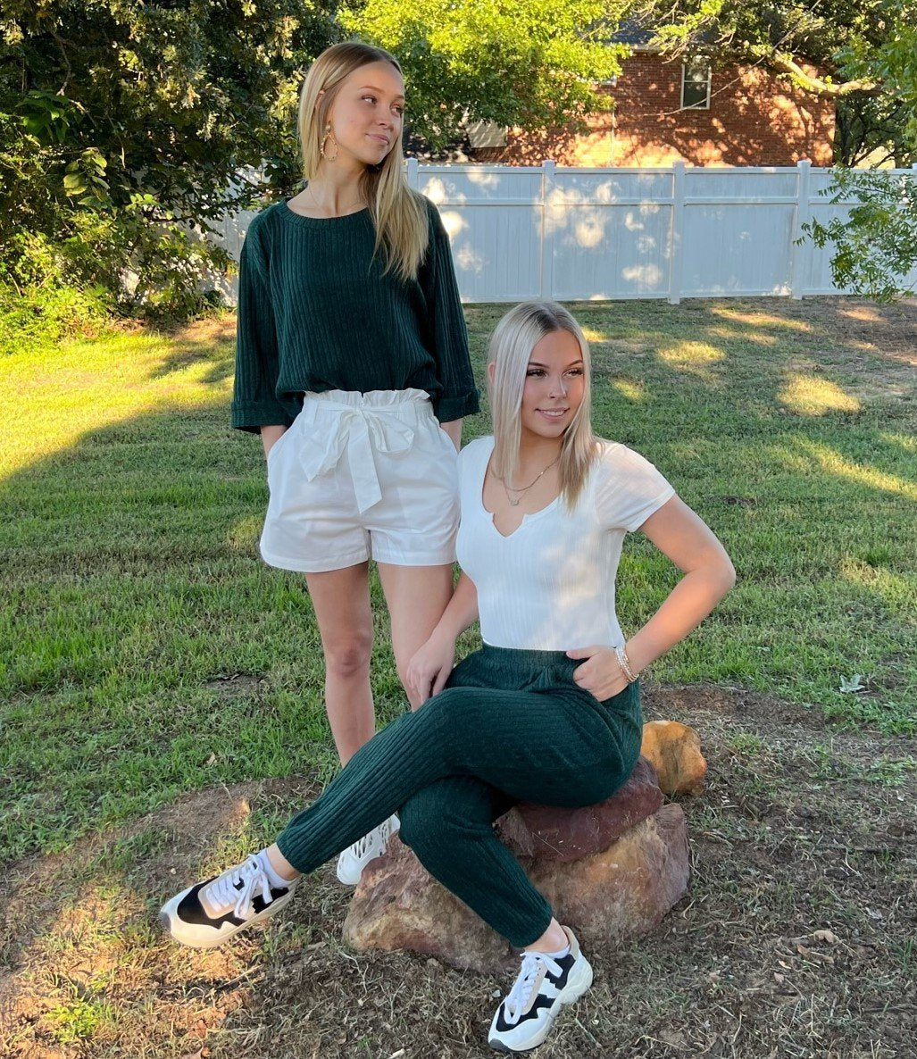 Ribbed knit jogger with elastic waistband and pockets Ivy and Pearl Boutique