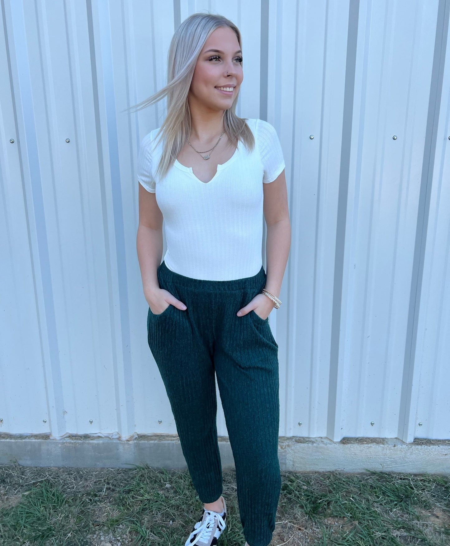 Ribbed knit jogger with elastic waistband and pockets Ivy and Pearl Boutique