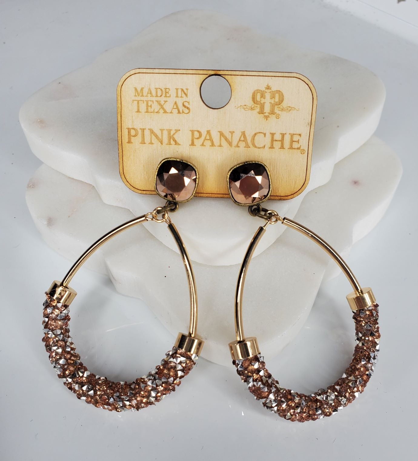 Rose gold and silver encrusted with stone teardrop earrings Ivy and Pearl Boutique
