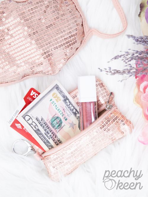 Rose Gold Sequin Face Mask with Matching Mini Versi Bag Ivy and Pearl Boutique