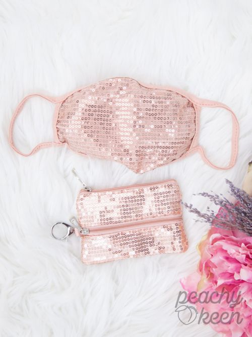 Rose Gold Sequin Face Mask with Matching Mini Versi Bag Ivy and Pearl Boutique