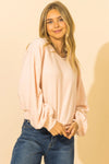 Round neck raglan balloon sleeve sweatshirt  Ivy and Pearl Boutique Light Pink S