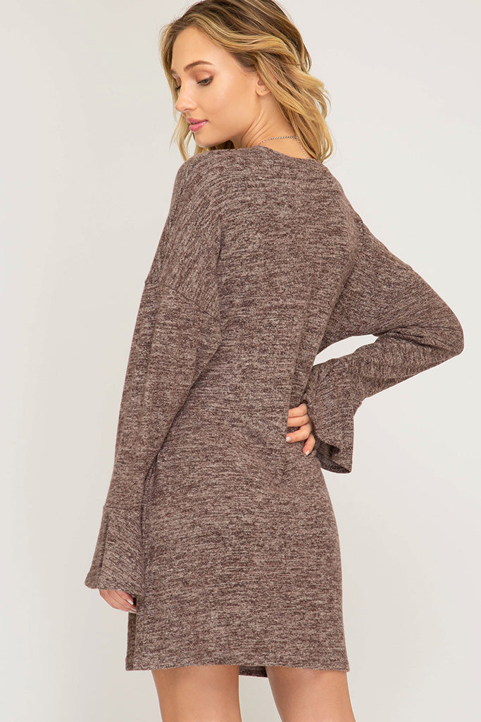 Ruffled long sleeve brushed knit dress with front tie Ivy and Pearl Boutique