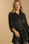Satin 3/4 sleeve collar button down back tiered tunic dress with high-low hem  Ivy and Pearl Boutique