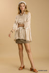 Satin 3/4 sleeve collar button down back tiered tunic dress with high-low hem  Ivy and Pearl Boutique