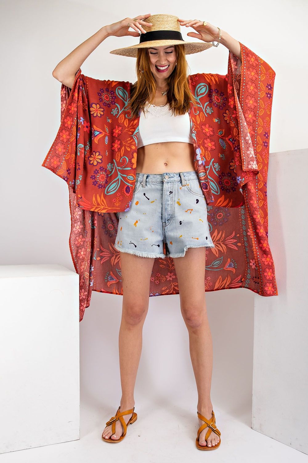 All I Need Flowy Kimono - Scarf Printed Rayon Crepon Kimono Ivy and Pearl Boutique