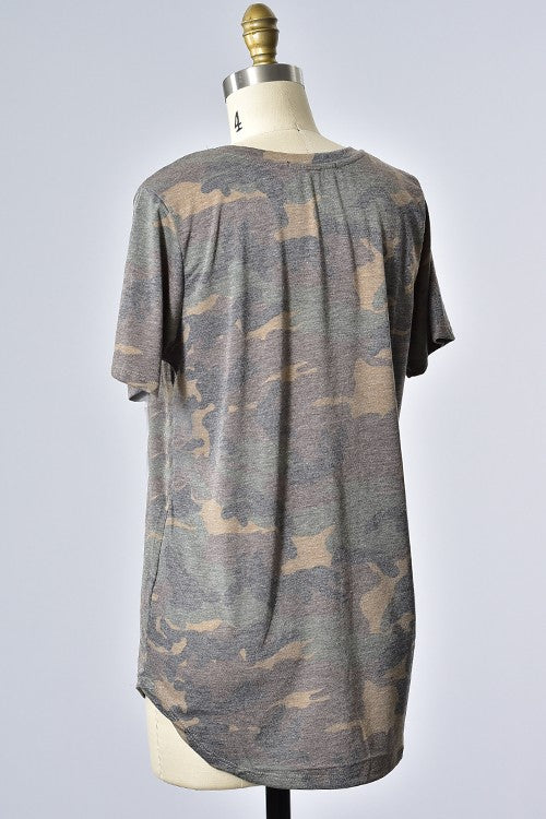 Camo T-Shirt with pocket Ivy and Pearl Boutique