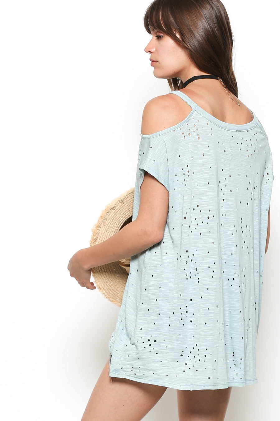Short sleeve cold shoulders top with punched modal fabric Ivy and Pearl Boutique