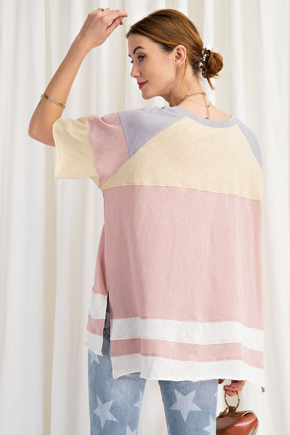 Keep it Real Color Blocked Top - Short Sleeve Cotton Jersey Loose Fit Top - available in 3 colors Ivy and Pearl Boutique