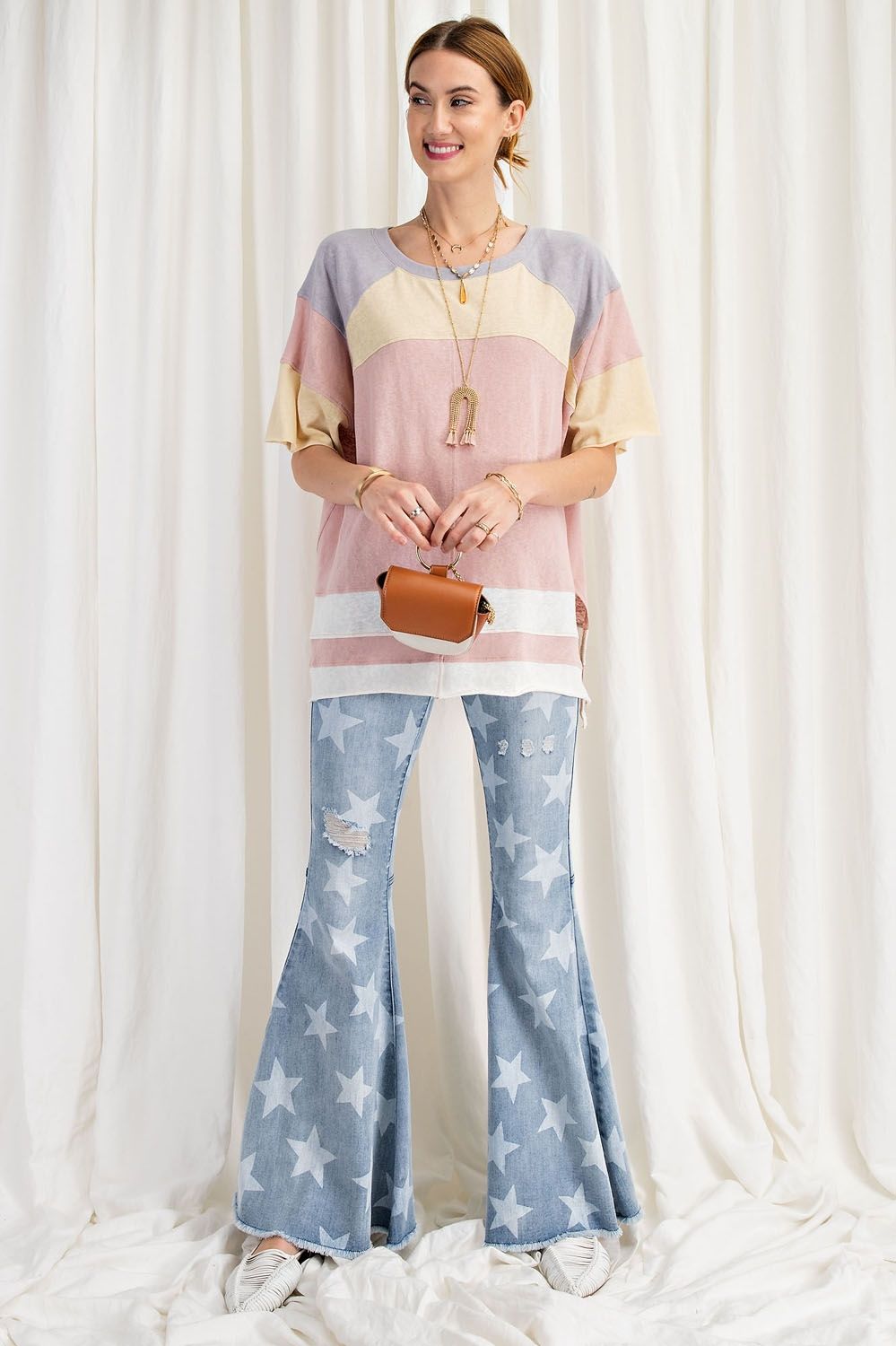 Keep it Real Color Blocked Top - Short Sleeve Cotton Jersey Loose Fit Top - available in 3 colors Ivy and Pearl Boutique