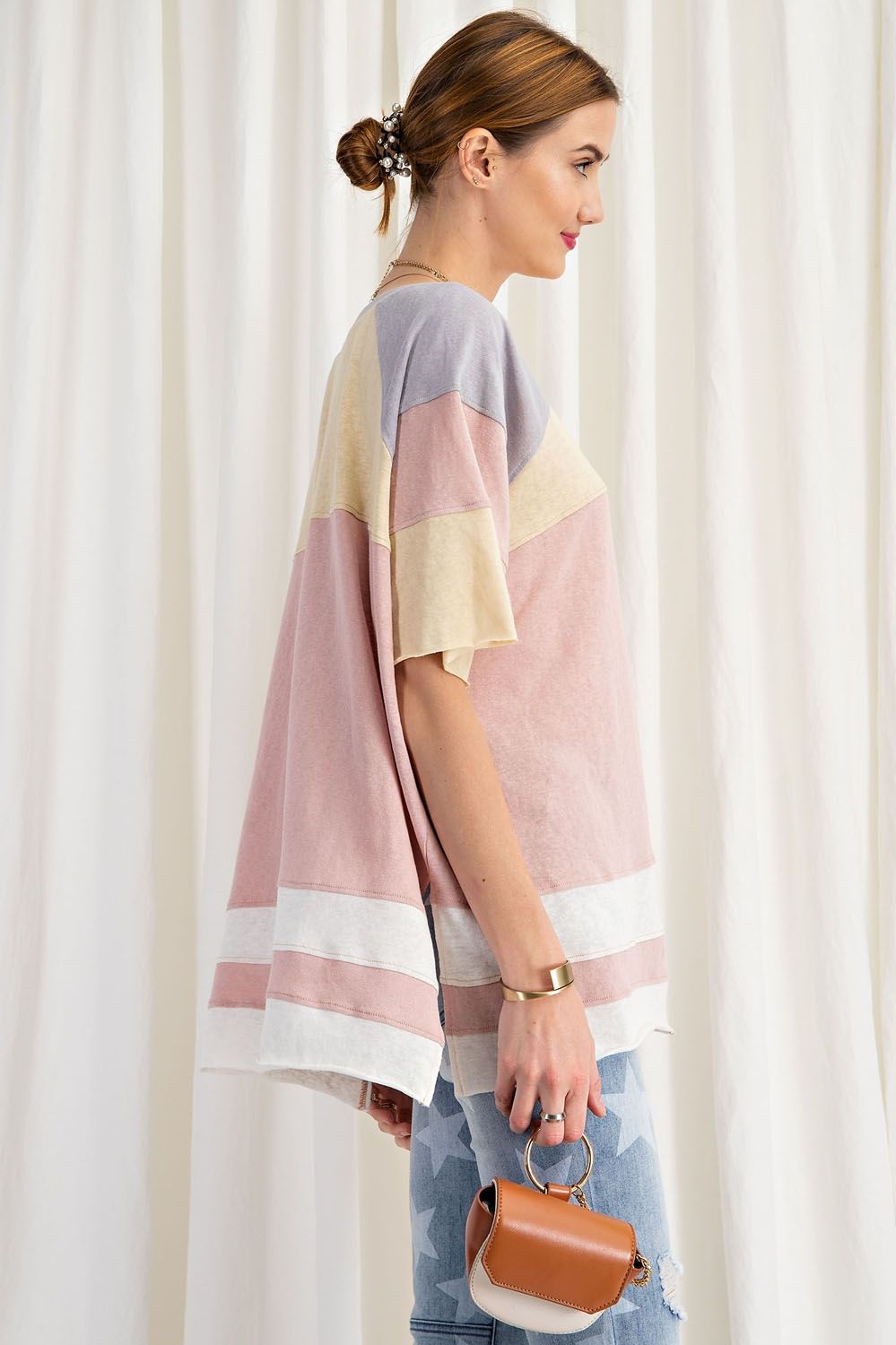 Keep it Real Color Blocked Top - Short Sleeve Cotton Jersey Loose Fit Top - available in 3 colors Ivy and Pearl Boutique