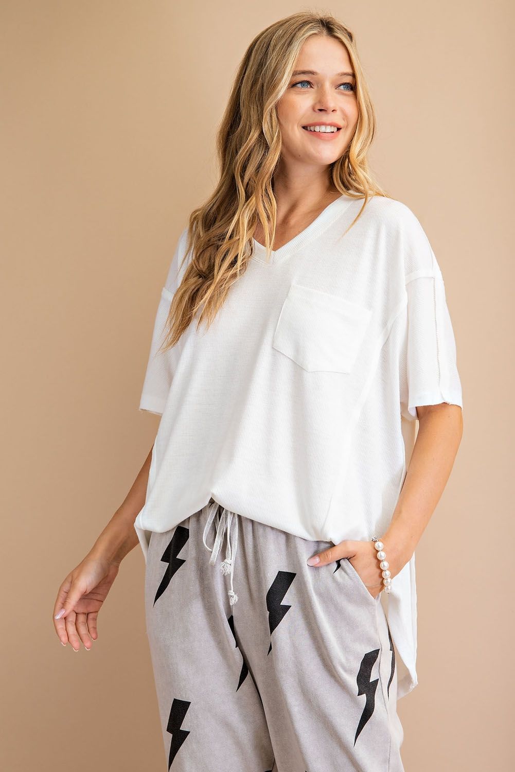 Whisper Loose Fit Top - Short sleeve ribbed loose fit knit top  Ivy and Pearl Boutique