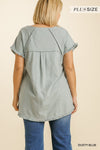 Short Sleeve Round Neck Top with High Low Scoop Frayed Ruffle Hem  Ivy and Pearl Boutique