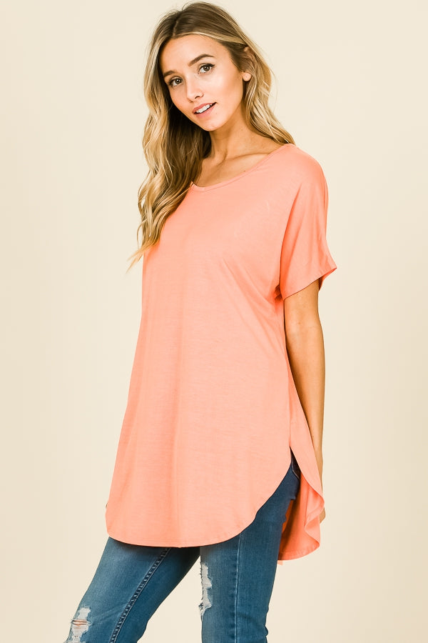 Short sleeve V-neck casual tunic with round hemline Ivy and Pearl Boutique