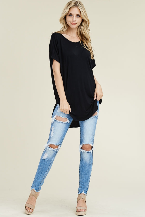 Short sleeve V-neck casual tunic with round hemline Ivy and Pearl Boutique