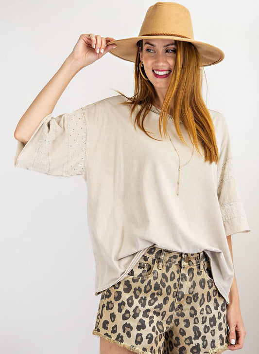 Short Sleeves mineral washed loose fit top  Ivy and Pearl Boutique S