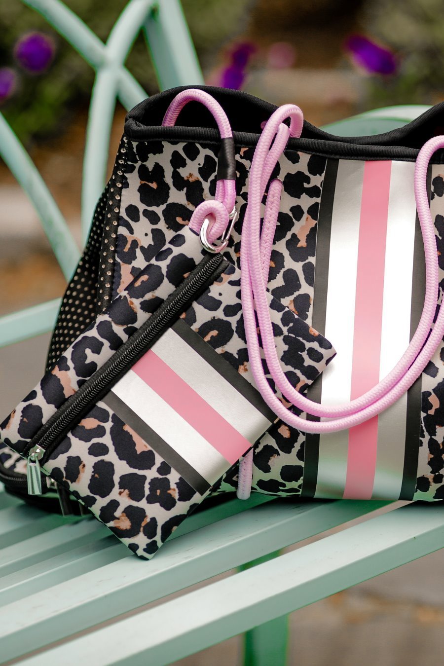 Side Hustle neoprene tote bag with matching clutch bag Ivy and Pearl Boutique