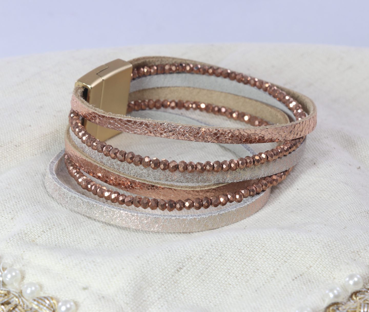 Six-band beaded faux leather bracelet with magnetic clasp Ivy and Pearl Boutique