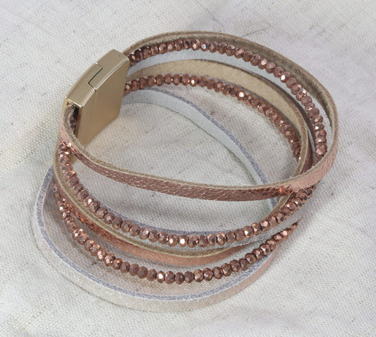 Six-band beaded faux leather bracelet with magnetic clasp  Ivy and Pearl Boutique