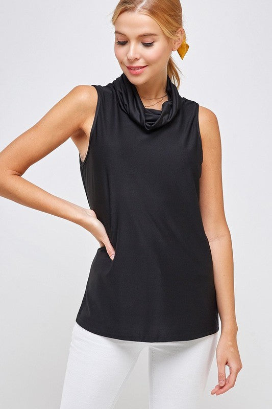 Sleeveless Black Top - High Neck with Built-in Face Mask with Ear Loop Ivy and Pearl Boutique S