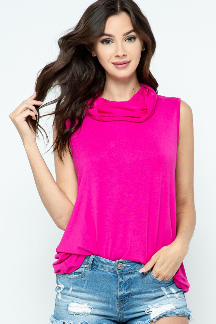 Sleeveless Jersey Knit Top with Cowl Neck and Built-in Face Mask Ivy and Pearl Boutique