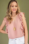 Sleeveless ruffle V-Neck woven blouse  Ivy and Pearl Boutique
