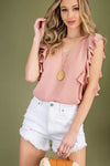 Sleeveless ruffle V-Neck woven blouse  Ivy and Pearl Boutique