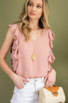 Sleeveless ruffle V-Neck woven blouse  Ivy and Pearl Boutique Dusty Pink S