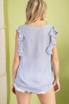 Sleeveless ruffle V-Neck woven blouse  Ivy and Pearl Boutique