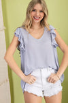 Sleeveless ruffle V-Neck woven blouse  Ivy and Pearl Boutique