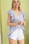 Sleeveless ruffle V-Neck woven blouse  Ivy and Pearl Boutique Silver Blue S