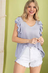 Sleeveless ruffle V-Neck woven blouse  Ivy and Pearl Boutique