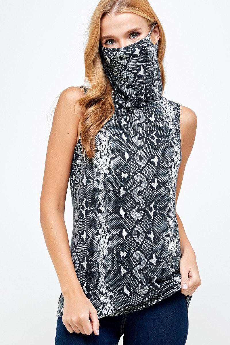 Sleeveless Snakeskin Top with Face Mask Ivy and Pearl Boutique S