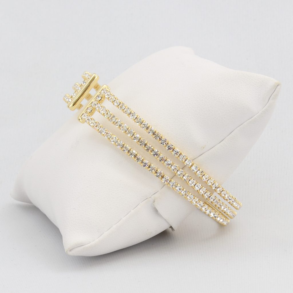 Triple box-snake chain bracelet with inlaid diamond-like cubic zirconia stones Ivy and Pearl Boutique