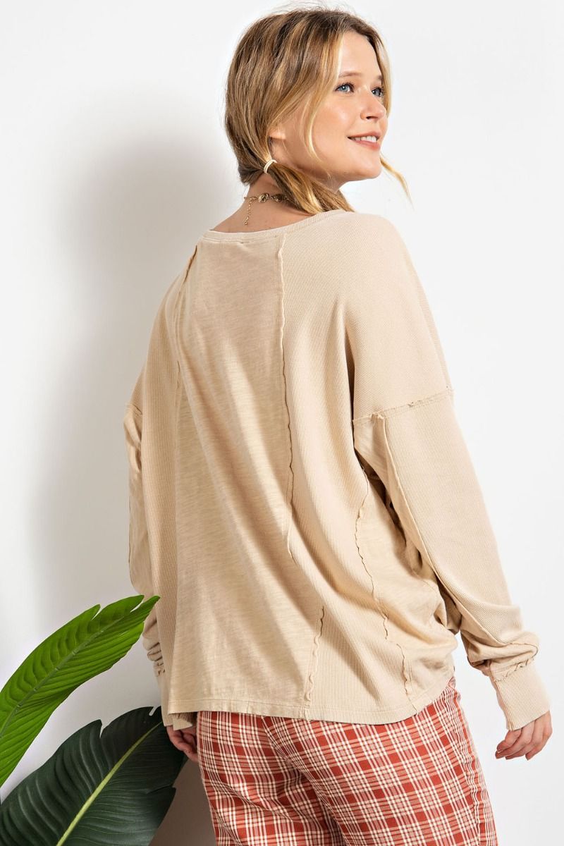 Slub mix ribbed fabric mineral wash top Ivy and Pearl Boutique