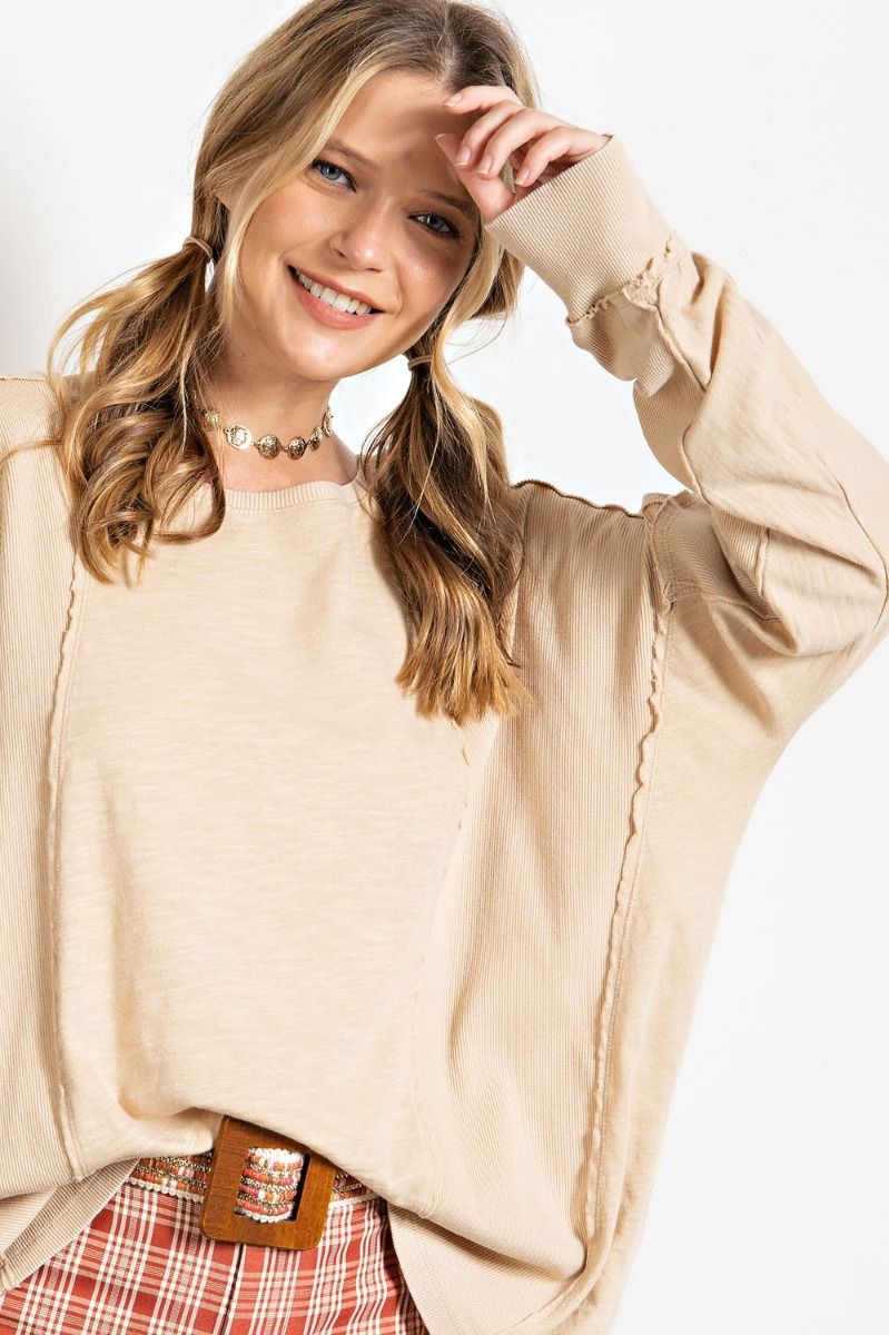 Slub mix ribbed fabric mineral wash top Ivy and Pearl Boutique