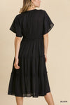 Smocked Short Sleeve V-Neck Textured Tiered Maxi Dress with lining  Ivy and Pearl Boutique
