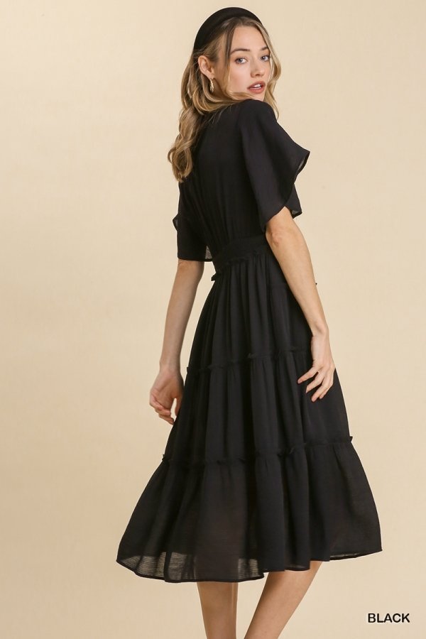 Smocked Short Sleeve V-Neck Textured Tiered Maxi Dress with lining  Ivy and Pearl Boutique