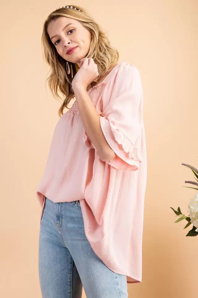 Smocked Square neck Woven Top  Ivy and Pearl Boutique