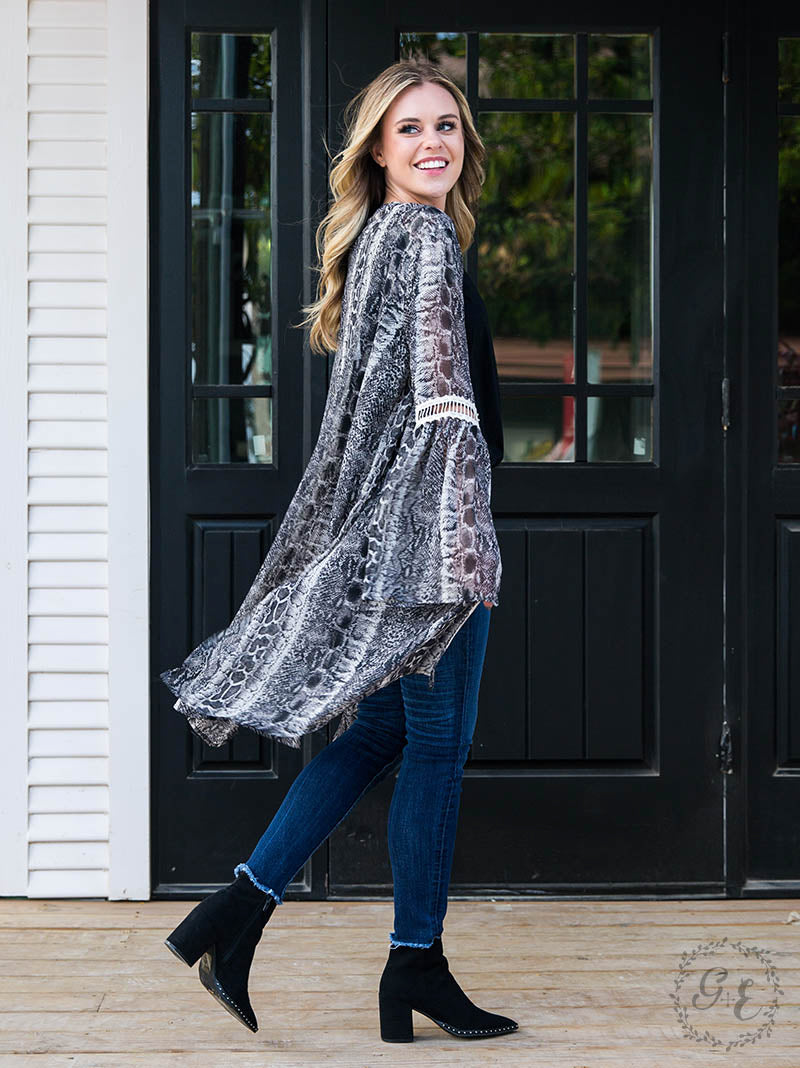 You're a charmer snakeskin kimono Ivy and Pearl Boutique 1X/2X