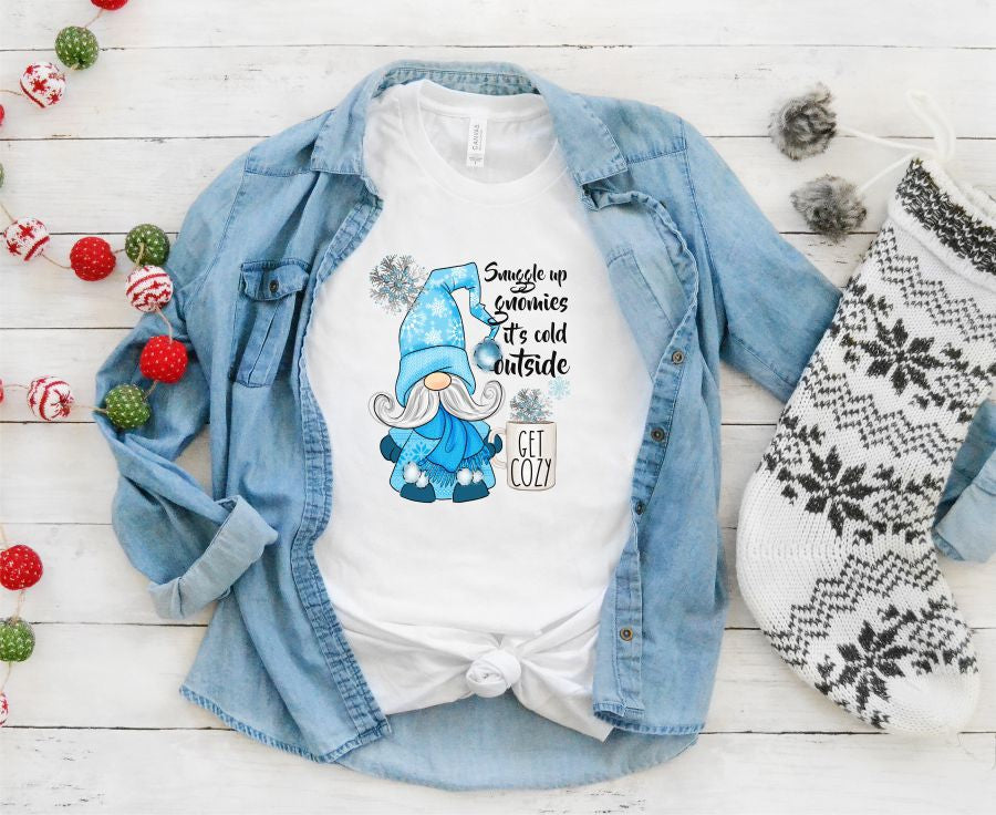 Snuggle Up Gnomies Crew Neck Tee Ivy and Pearl Boutique White S