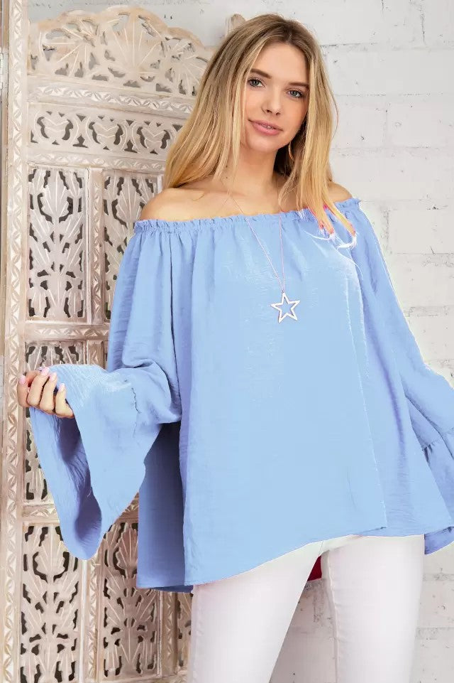 Solid Off-the-Shoulder Top with Bell Sleeves  Ivy and Pearl Boutique S