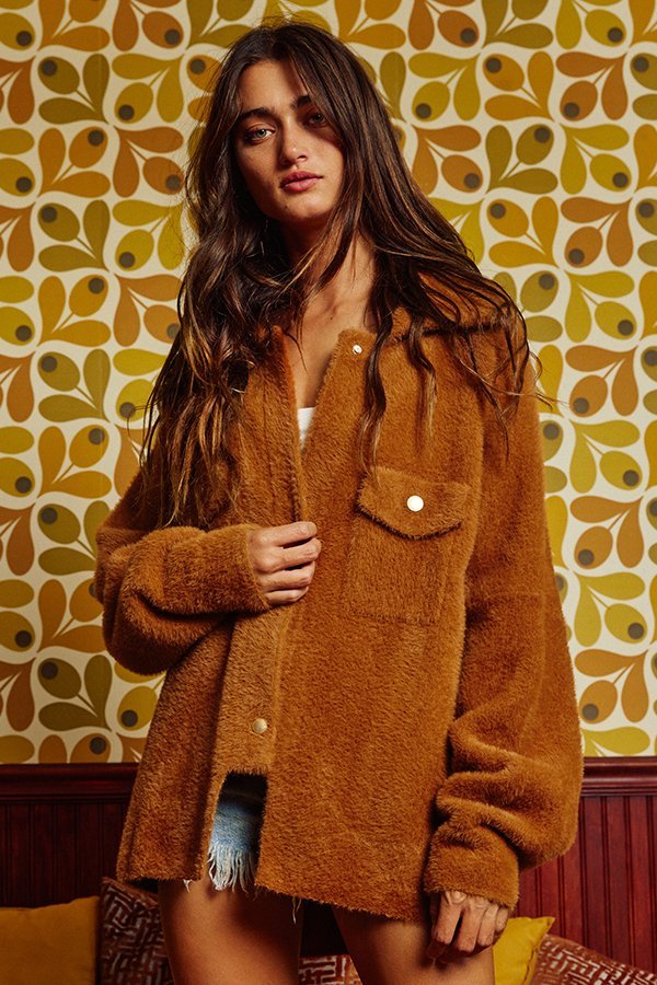 Solid soft fur collared oversized jacket Ivy and Pearl Boutique