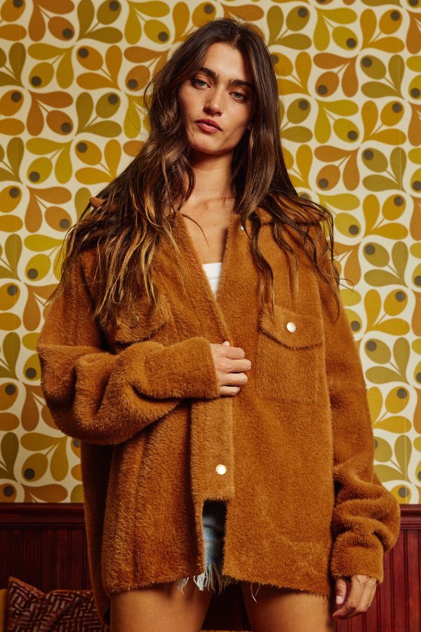 Solid soft fur collared oversized jacket Ivy and Pearl Boutique Carmel S