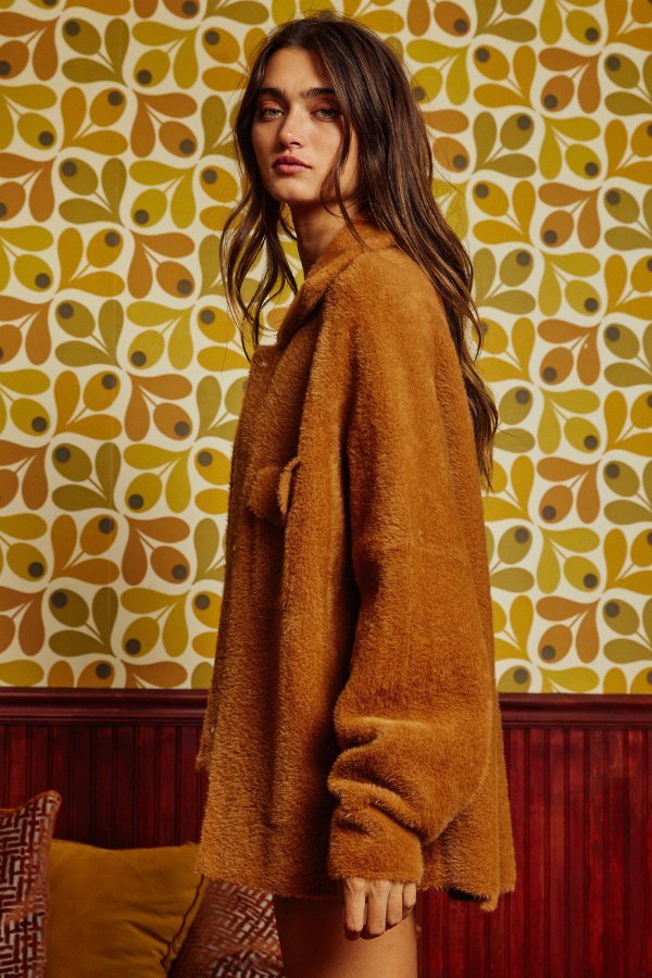 Solid soft fur collared oversized jacket Ivy and Pearl Boutique
